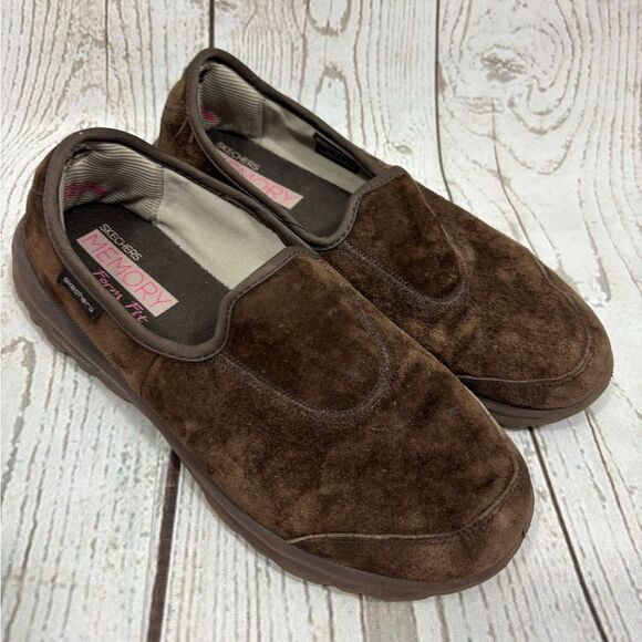 Skechers Go Walk Slip On Shoes Women's Sz 8 Brown Round Toe Suede Leather - Picture 1 of 12